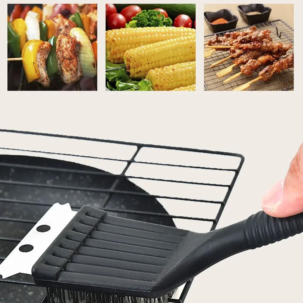 New Stainless Steel Wire Baking Brush Barbecue Stove Cleaning Brush Grill Rack Cleaning Brush Blade Two In One BBQ Accessories