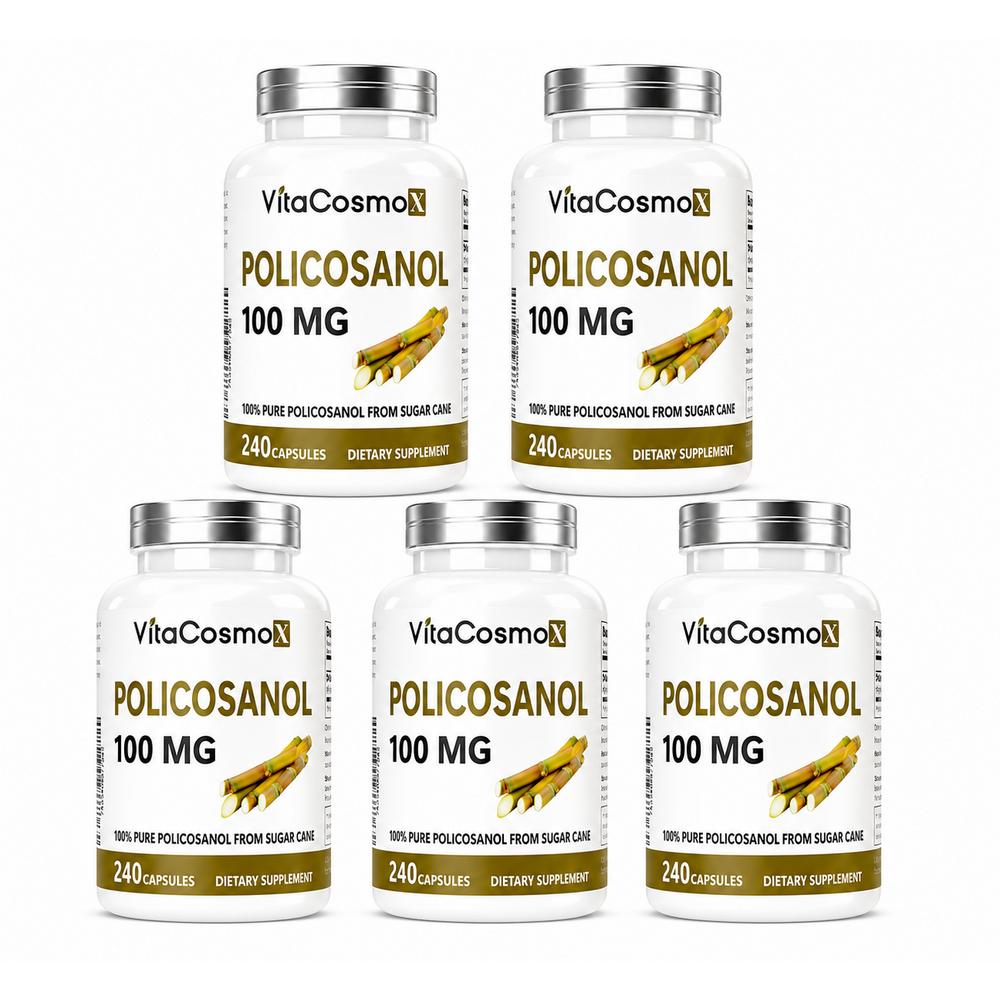 VitaCosmoX Policosanol 100mg Natural Sugarcane Extract Vegetable Capsules 5 pcs 240 Tablets