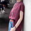 Red versatile short-sleeved shirt, summer style improved top, diagonal placket and T-shirt