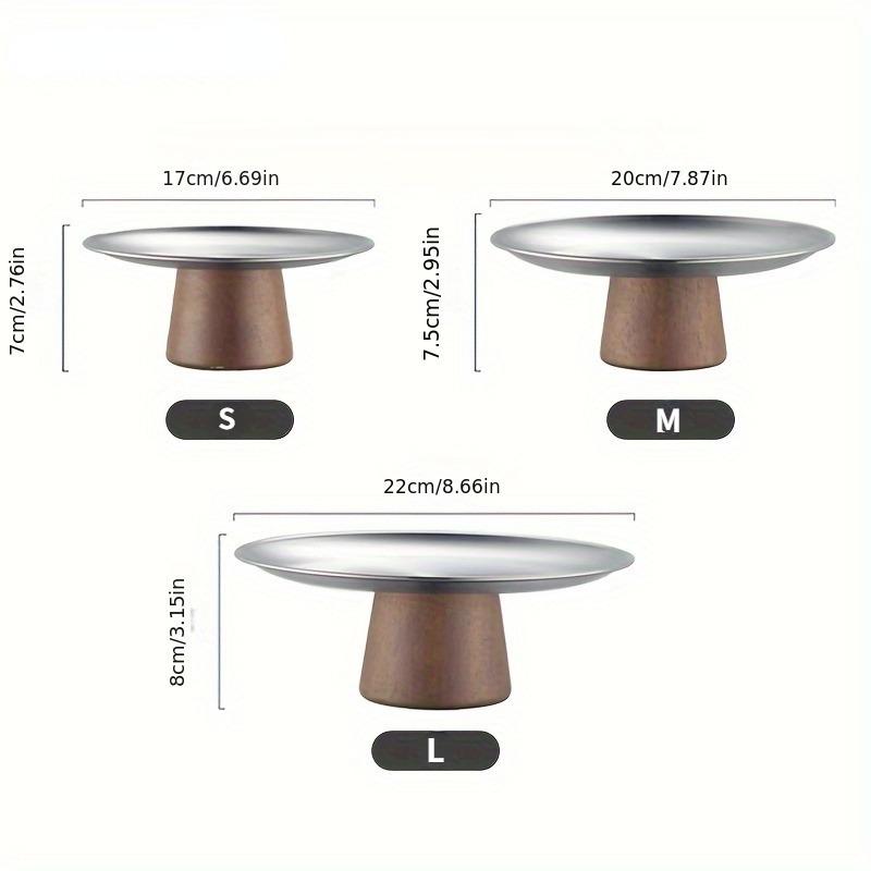 Stainless Steel Cake Tray Wooden Base Fruit Display Plate Dessert Plate Dining Table Home Decoration Ornaments