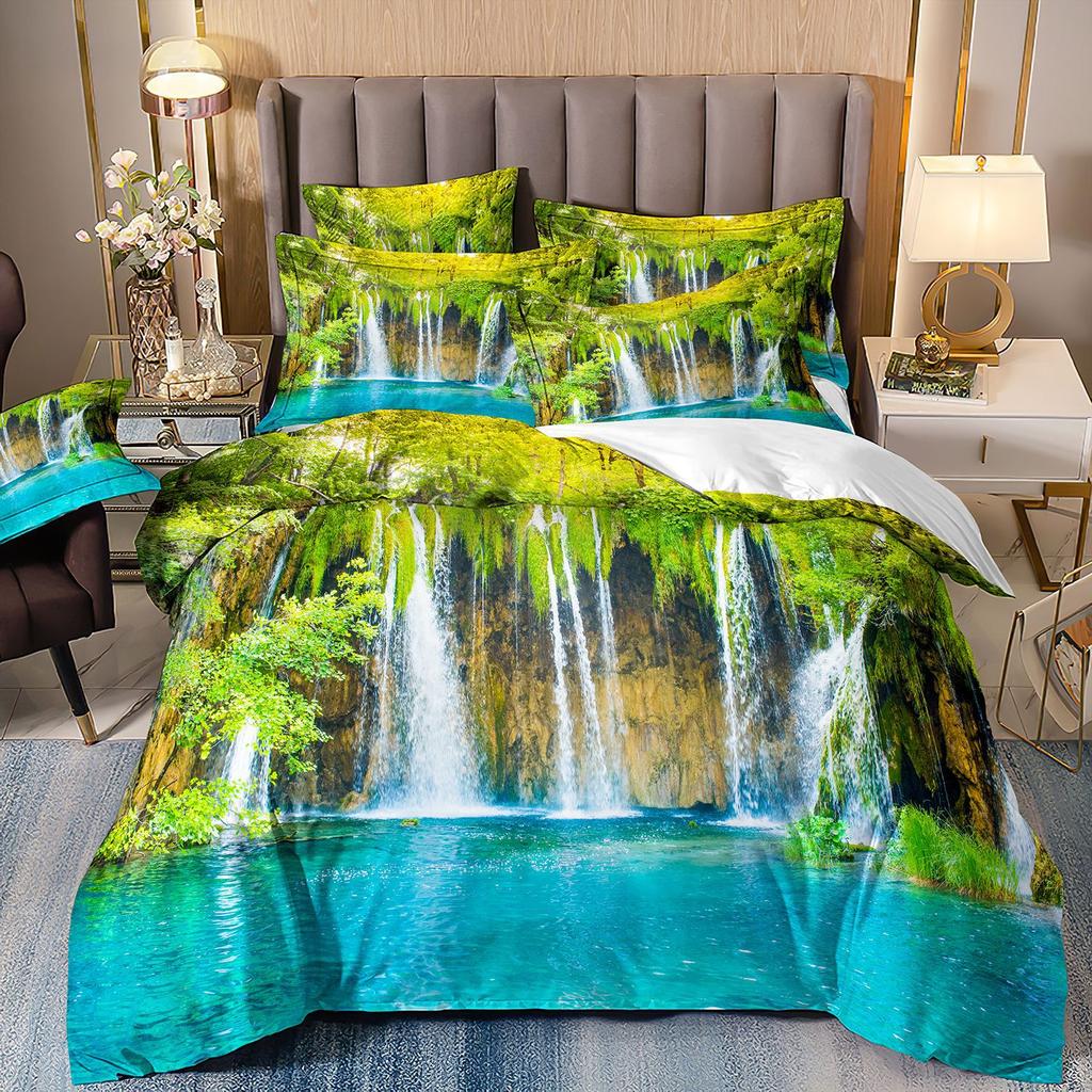 Three-Piece Beautiful Landscape 3D Bedding Stream Waterfall Printing Quilt Cover Home Textile Batch