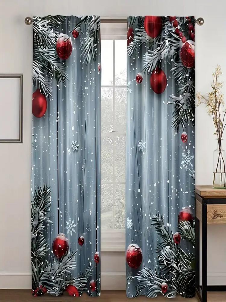 Set Of 2 Christmas Decorative Pattern Printed Curtains Window Decorations Home Room Made Polyester