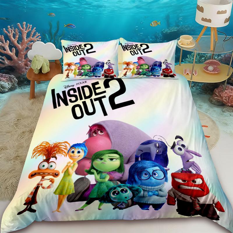 Anime Duvet Cover Set Teens Inside Out Cartoon Bedding Set 1 Quilt Cover with 2 Pillocase Bedroom Children Birthday Gifts