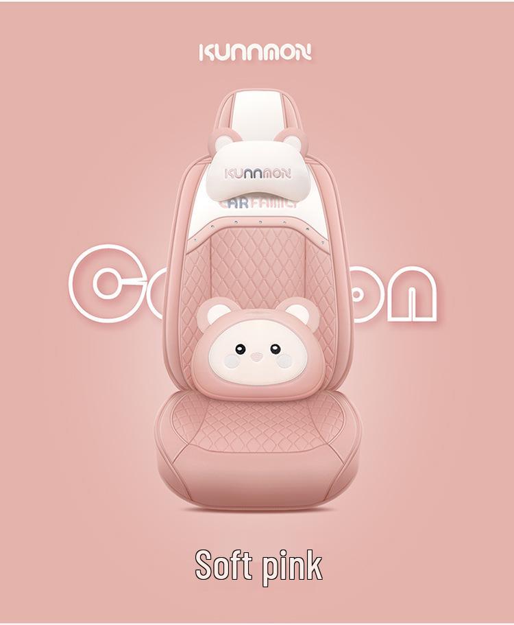 Universal Cartoon Car Seat Cover – Cute, Full-Surround Cushion for Small Cars, Fits 5-Seat Models, All-Season Use.