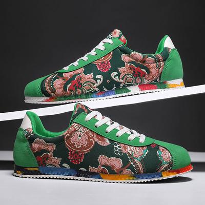 Sneakers Uomo Vintage Verde in Pelle Scamosciata e Tela Espadrillas di Marca Moda Uomo Sneakers Piatte Stampate Uomo Mocassini Casual con Lacci Scarpa