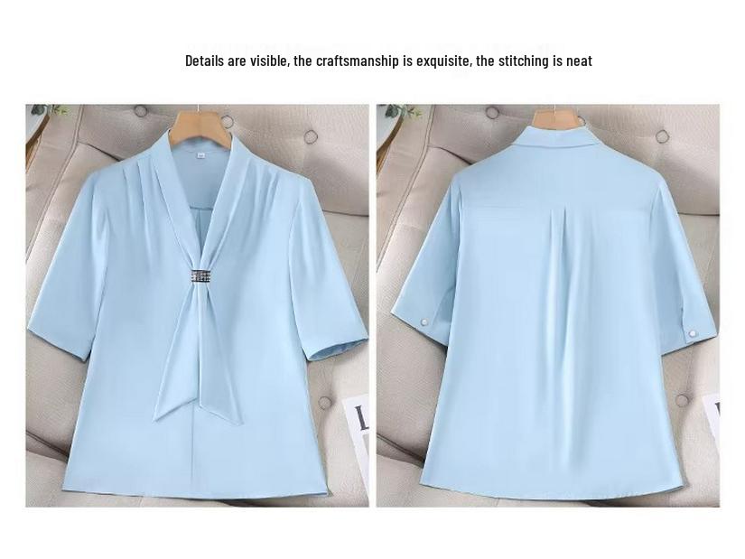 Women's Summer V-Neck Short Sleeve Professional Blouse