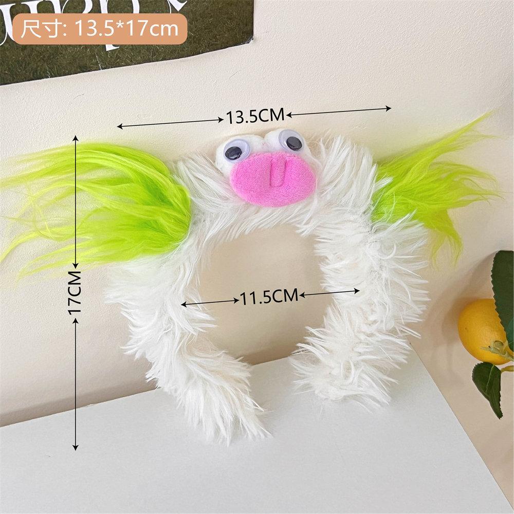 Plush hairband with hairpin, green frog eyes, heart-shaped headband, girly cartoon face wash hairpin розовый