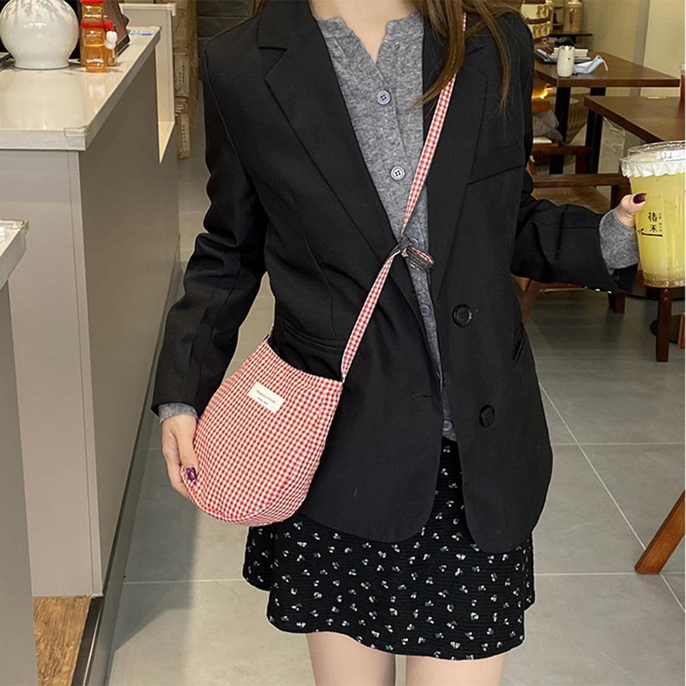 Plaid Crossbody Phone Pouch Double-sided Available Grid Shoulder Bag Small Square Bag Student
