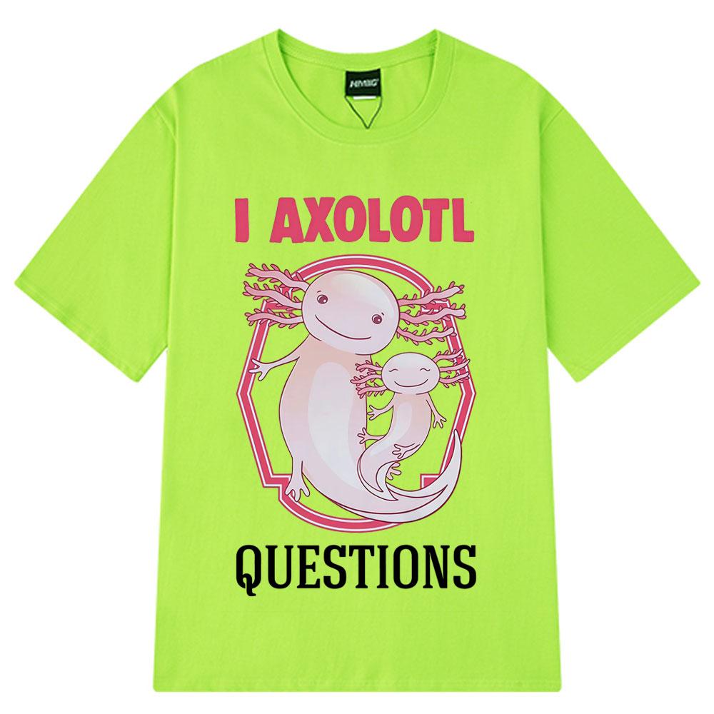 Ich stelle viele Axolotl-Fragen Retro Lustig Sommer Locker Lässig Hip-hop T-Shirt Übergroß Harajuku Herren Damen T-Shirts Streetwear