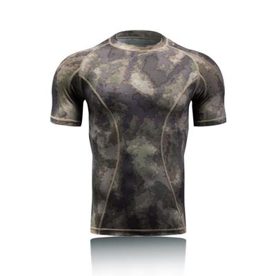 Militärfans Outdoor Sport T-Shirt Enges Elastisches Oberteil Schweißableitend Camouflage Trainingskleidung Kurzärmelig Herren