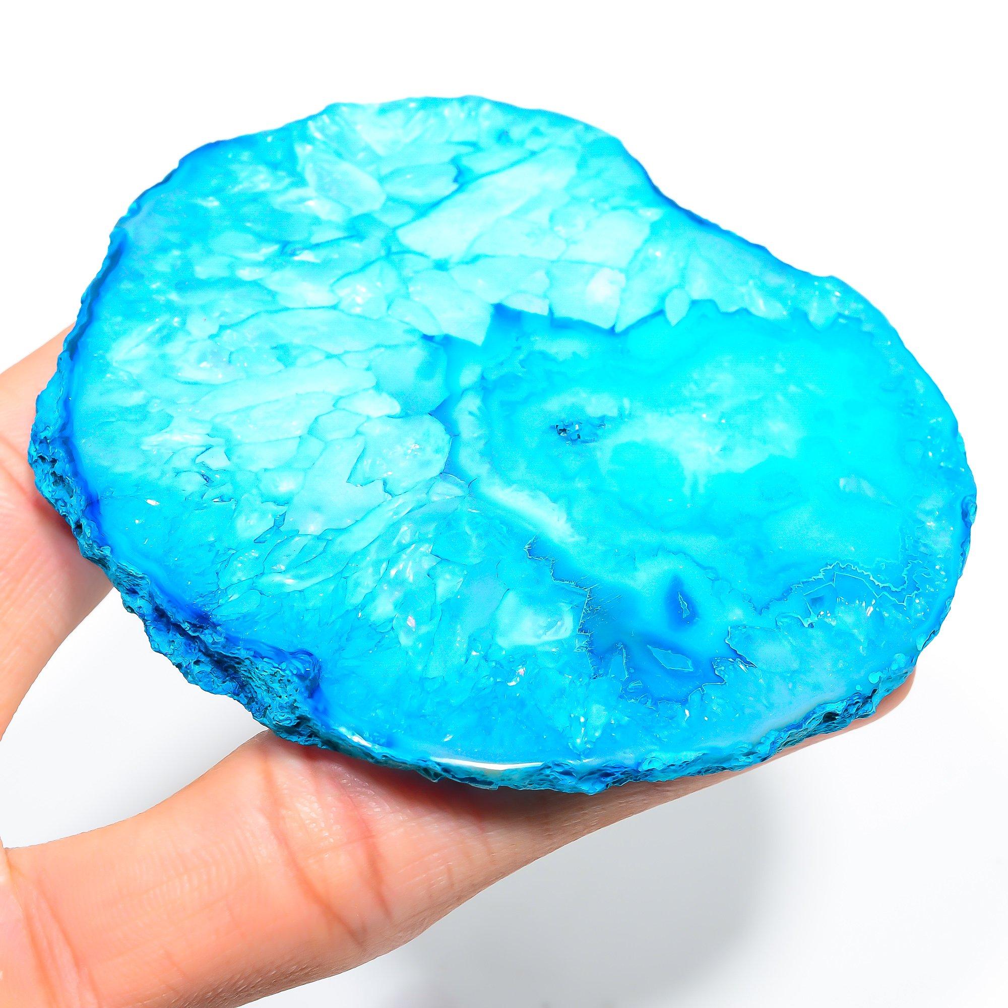 

Natural Aqua Solar Quartz 7.8x8.8cm Cabochon Fine Gemstone 455.8Cts. B5V79 синий