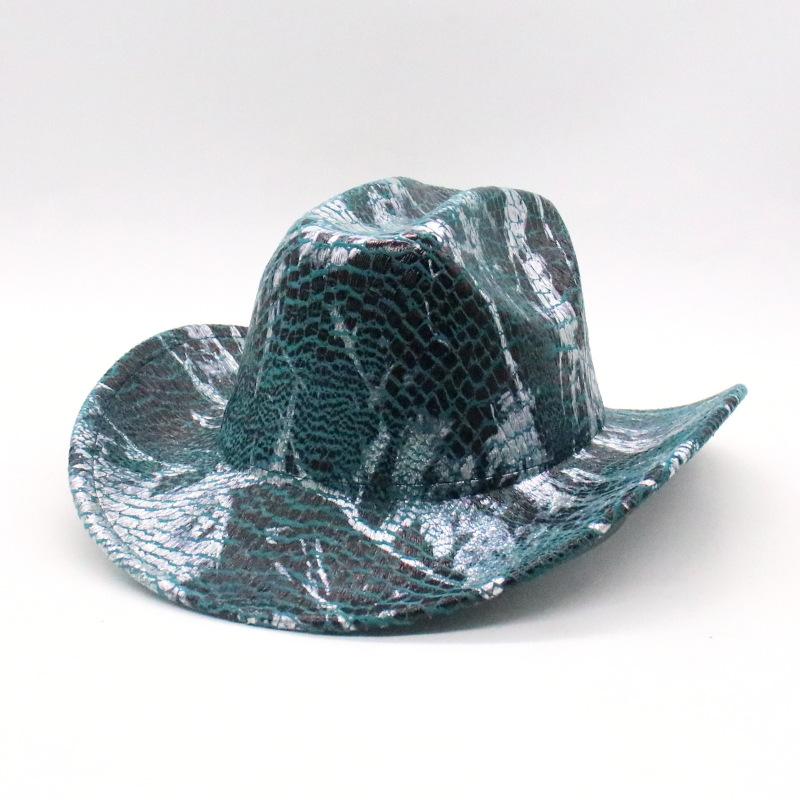

Colored Fish Scale Western Cowboy Hat Men S Retro Sequined Top Hat Pattern Upturned Edge Hat Party Ball Hat One size fits all (one word)