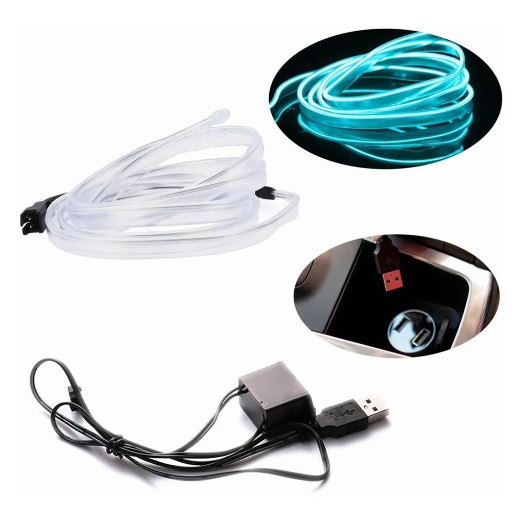 10ft Car LED Interior Strip Light Flexible with USB Cable Cool Unique Universal Neon Atmosphere Light Ice Blue