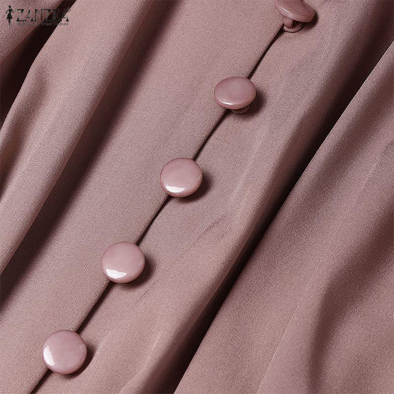 ZANZEA Women Casual Round Neck Long Sleeve Loose Long Dress