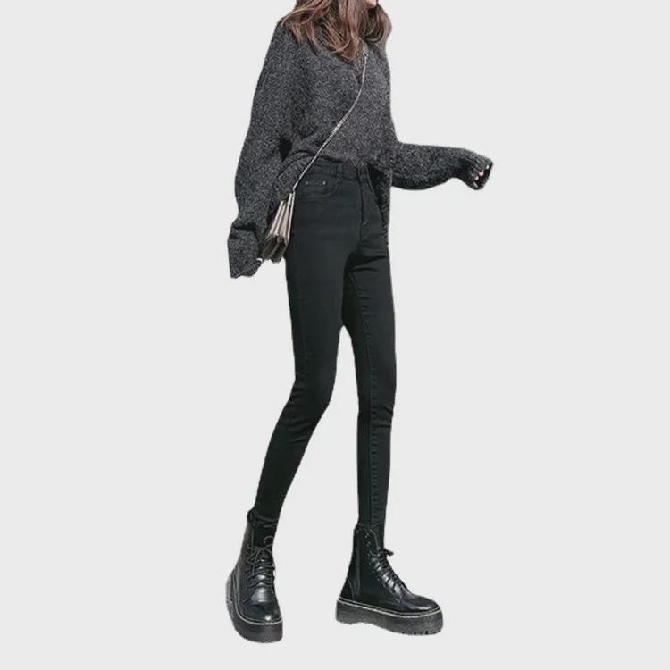 Women's Black High-Waist Slim Fit Elastic Pencil Jeans - 2022 Spring Collection