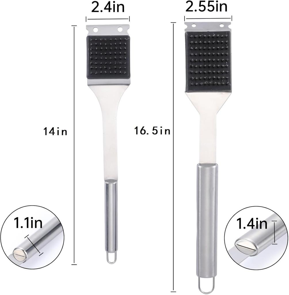 2 Pack Grill Brush and Scraper16.5” & 14” Wire BBQ Grill Brush for Outdoor Grill 304 Stainless Steel Cleaning Brush BBQ Grill Accessories