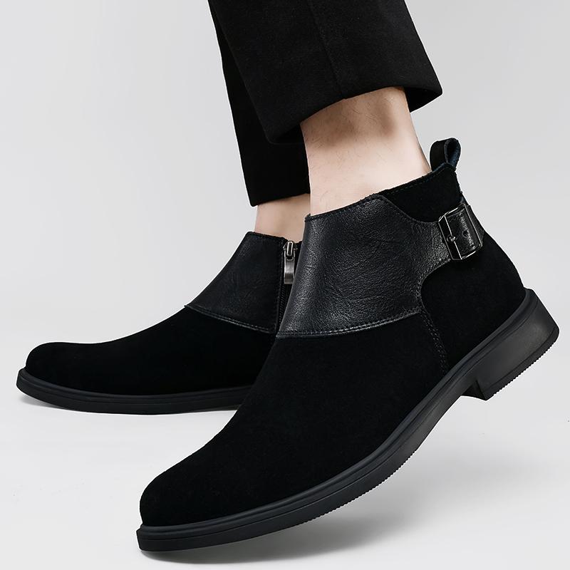 Fashion Genuine Leather Cowhide Retro Wedding Men Chelsea Boots Winter Dress Double Buckle Men Casual Ankle Suede Leather Boots Footwear