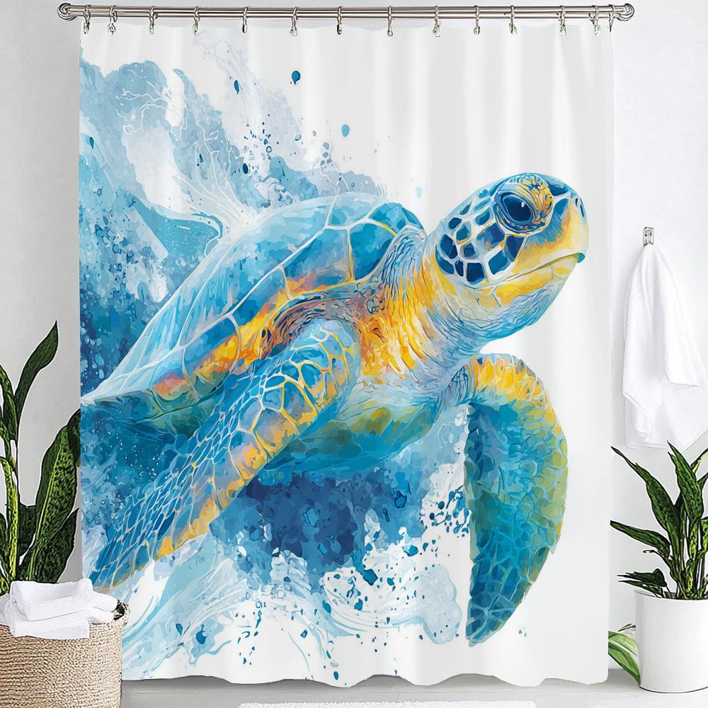 Underwater World Dolphin Turtle Shower Curtain,Ocean Animals Polyester Fabric Bathroom Curtains for Home Decoration Curtain