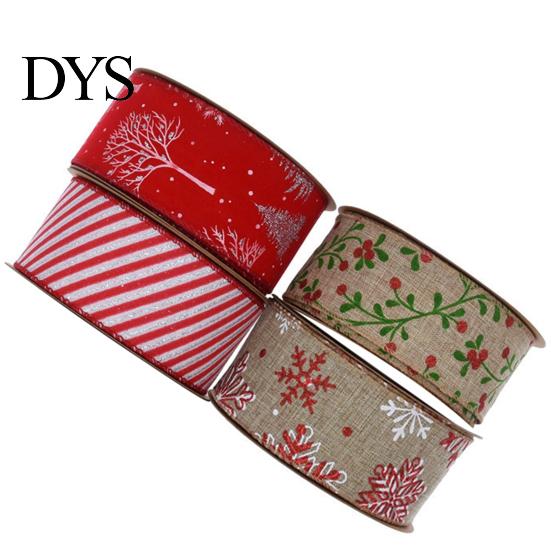 Christmas Wrapping Ribbon 5cm Wired Clear Print DIY Thicker Anti-fade Gift Wreath Decoration Packing Tear-resistant Large Bowknot Making Xmas Tree for