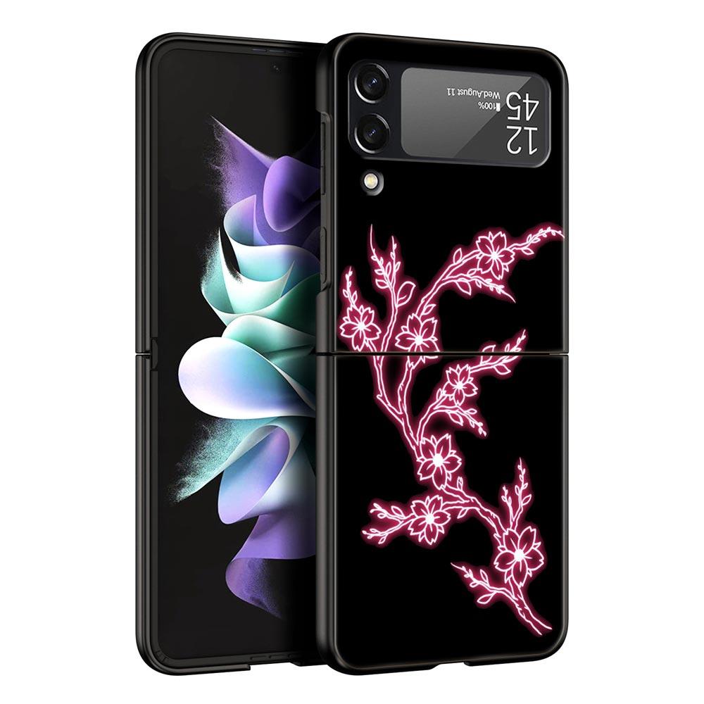Phone Case for Samsung Galaxy Z Flip 3 4 5 Folding Mobile Shell Hard PC Fundas Capa Protect Cover Flamingo Neon Flower Wave Art