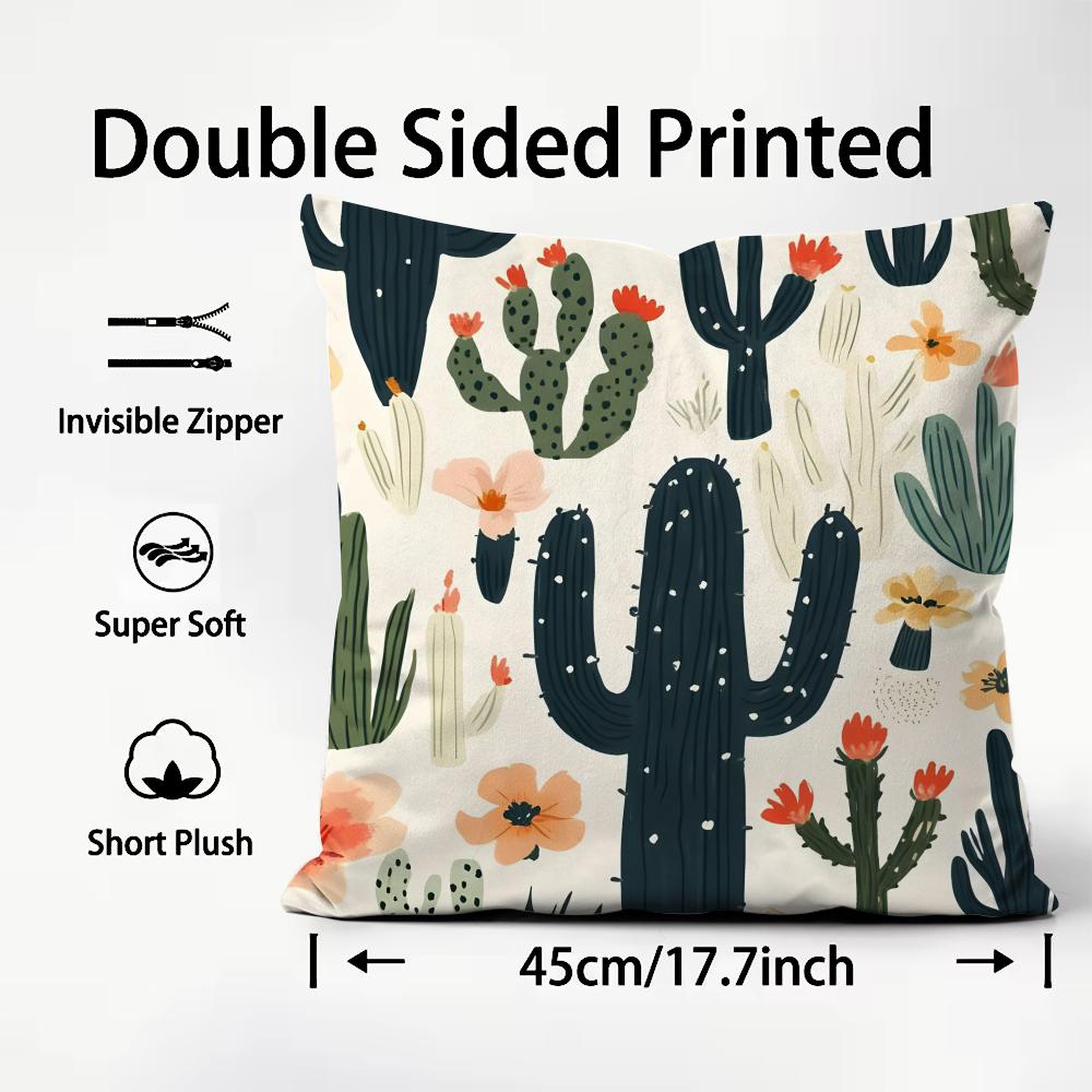 Cactus Fashion Cushion Cover Plush Fabric Soft DoubleSided Printed Sofa Warm Winter Home Child Gift Pillow Case