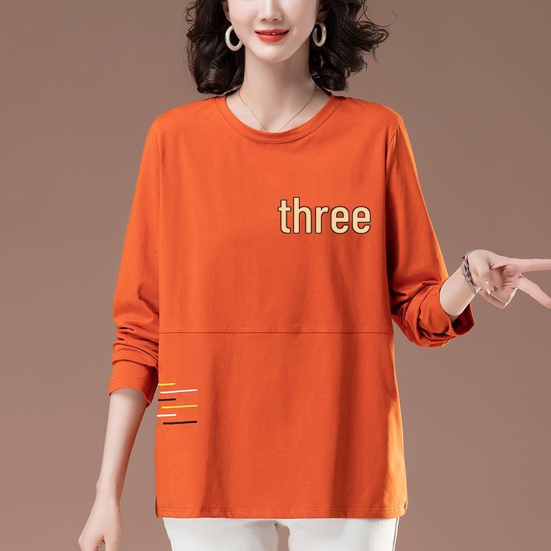 Dámské bavlněné tričko s dlouhým rukávem a výšivkou ve větších velikostech pro jaro