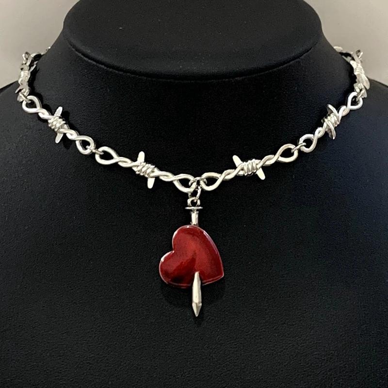 Sacred Heart Necklace, Small Wire Necklace, Women's Hip-hop, Gothic, Punk Style, Barbed Wire, Small Thorn Chain Necklace, Gift