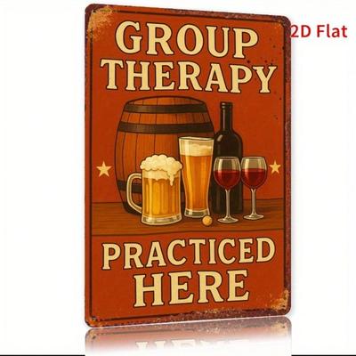 Metal Wall Art Vintage Practice Healing Here Sign with Beer and Wine, Iron 2D Picture for Bar