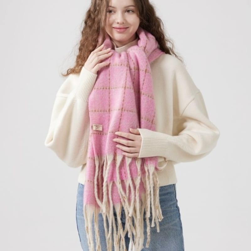 DENTS Windowpane Check Muffler - Pale Pink