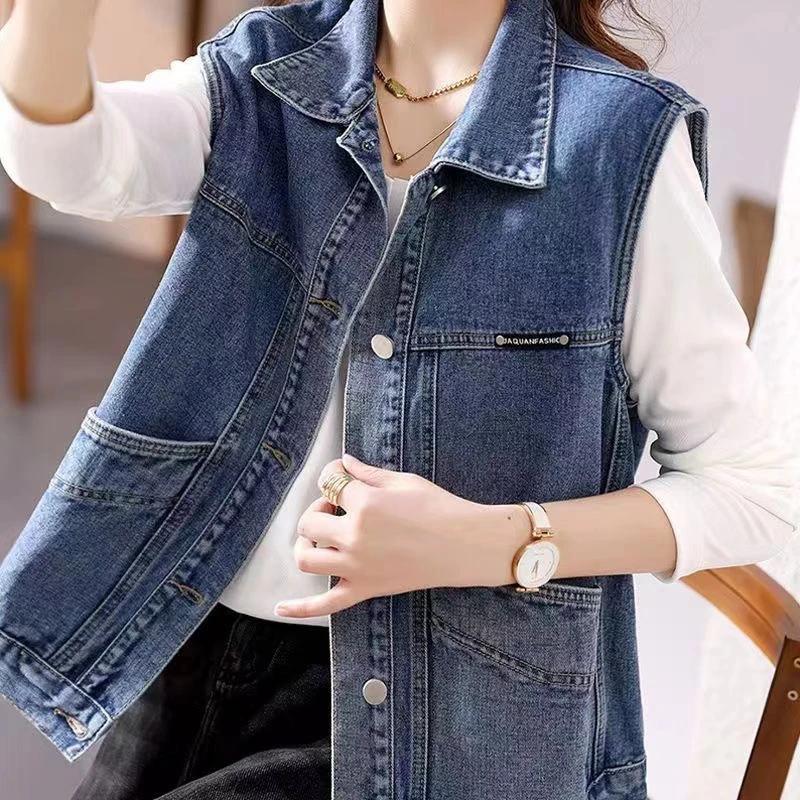 Autumn Elegant Women's Denim Vest Women Korean Plus Size Sleeveless Vest