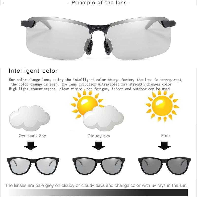 Pochromic Sunglasses Man Polarized Glasses Male Change Color Polaroid Sun Glasses for Men Sports Driving UV400