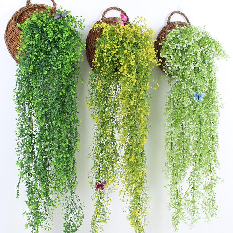 Wall-Mounted Artificial Hanging Vines with Spider Plant in Basket for Living Room Decor