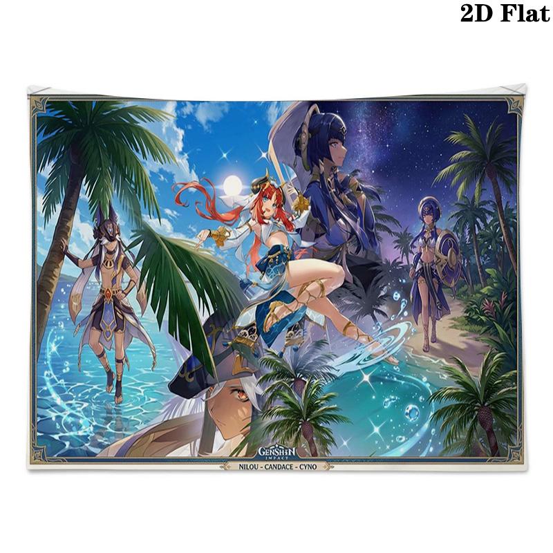 Genshin Impact Poster Wall Tapestry Aesthetic Wall Hanging Printed Fabric Blanket Decorative Tapestries for Bedroom Living Room Home Decor