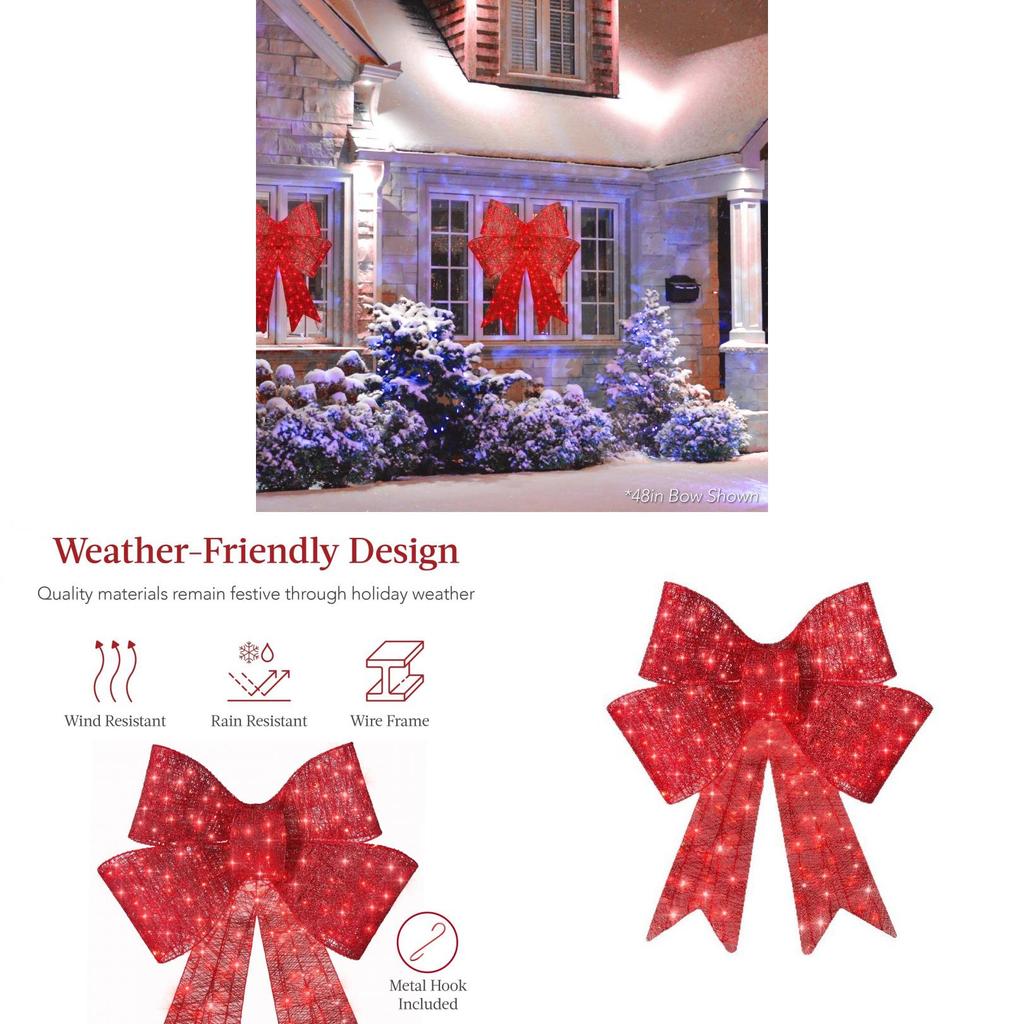 Christmas Bow Led Lighted Garland Door Hanging Decoration For Holiday Celebrations