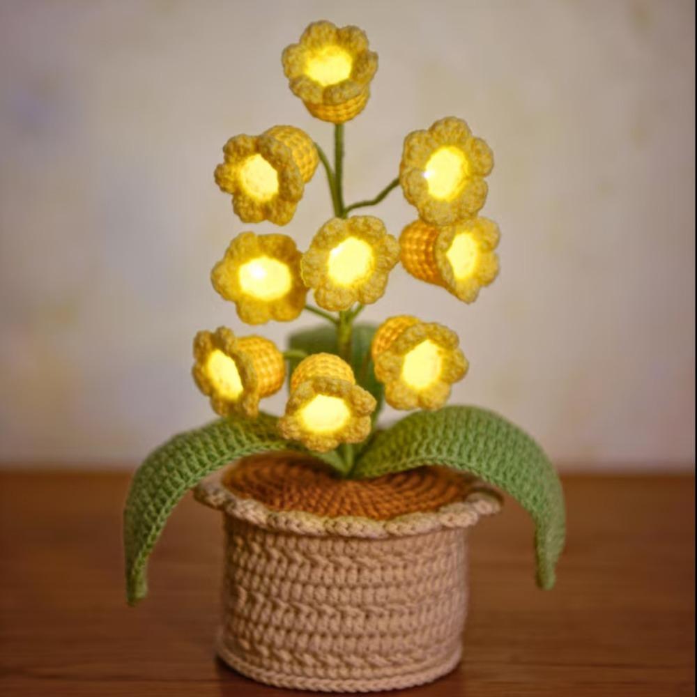 Knitting Wool Lily of The Valley Lamp Artificial Flowers 9 Glowing Crochet Artificial Flowers Handmade Crochet Orchid Gift