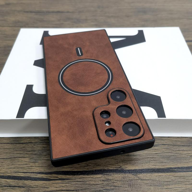 Suitable for Samsung S25ultra Mobile Phone Case Magnetically Absorbed S24u Lambskin Pattern S23 Full Inclusive S22U Protective Case S21