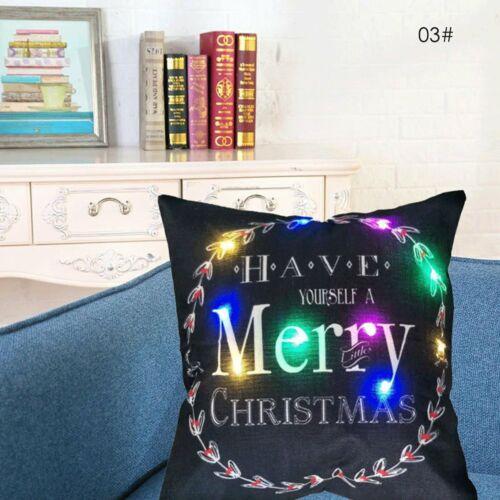 

Light Christmas Led Cotton Linen Throw Pillow Case Sofa Cushion Home Hot Decor Black Merry Christmas