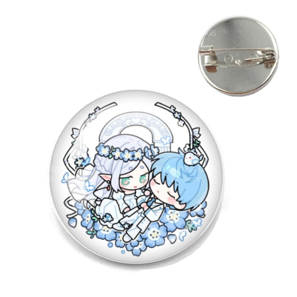 Anime Frieren Pins Cartoon Badge Round Creative Glass Metal Brooches For Backpack Jewelry Accessories Gifts