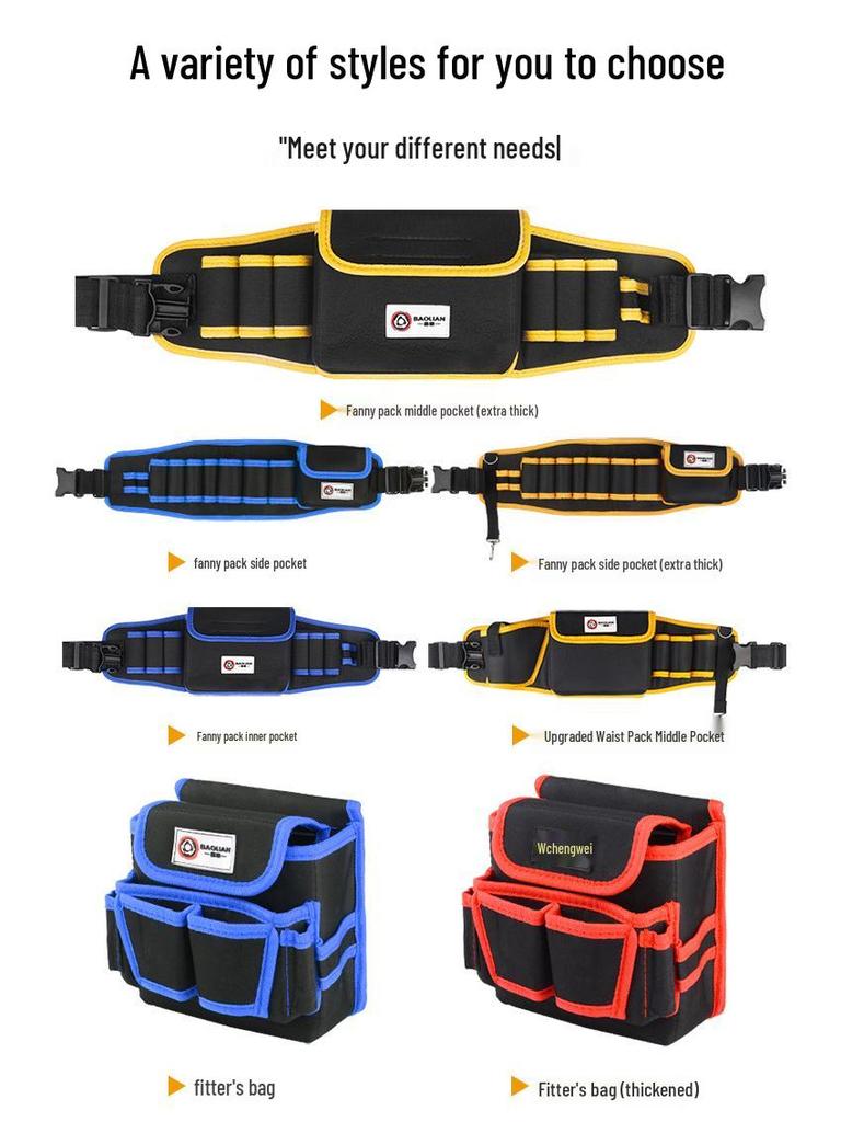 Canvas Multifunction Electrician Waist Tool Bag with Oxford Cloth