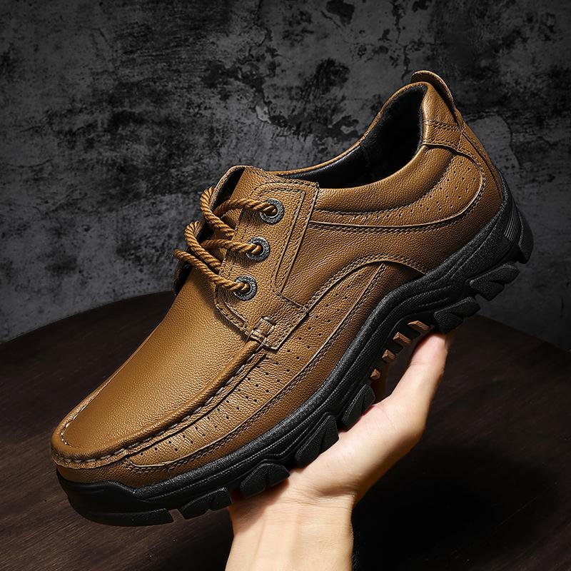 Fashion Genuine Leather Casual Shoes Fashion Non-slip Comfort Outdoor Hiking Shoes Handmade Classic Men Walking Shoes Plus Size 38-48