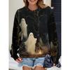 Womens Casual Hoodie With 3D Halloween Print Round Neck Lightweight Breathable Fabric