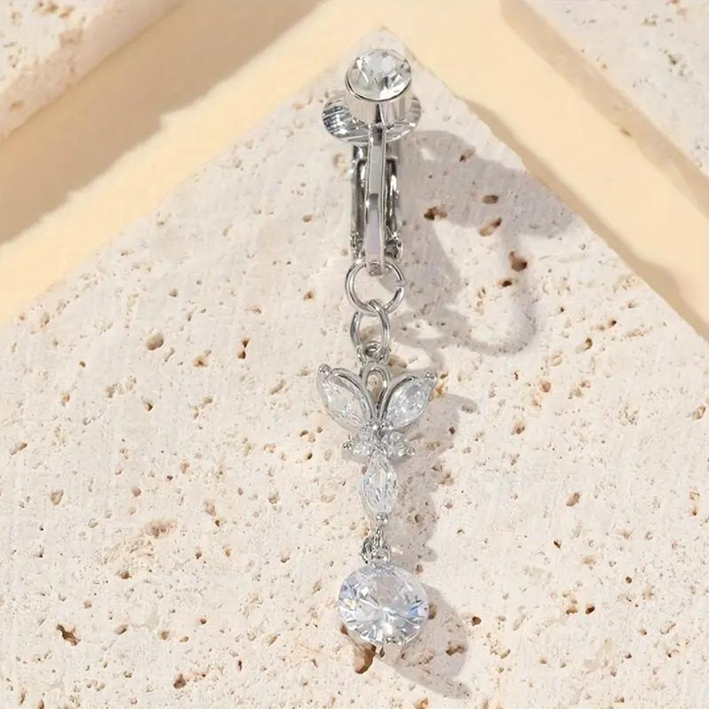 Non-Piercing Butterfly Fake Belly Piercing Butterfly Clip On Umbilical Navel Crystal Fake Piercing Fake Clip Belly Button Rings