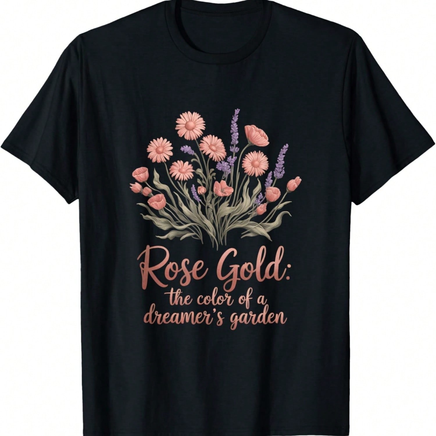 Bohemian Floral Rose-Gold Dreamer s Garden Wildflowers T-Shirt S