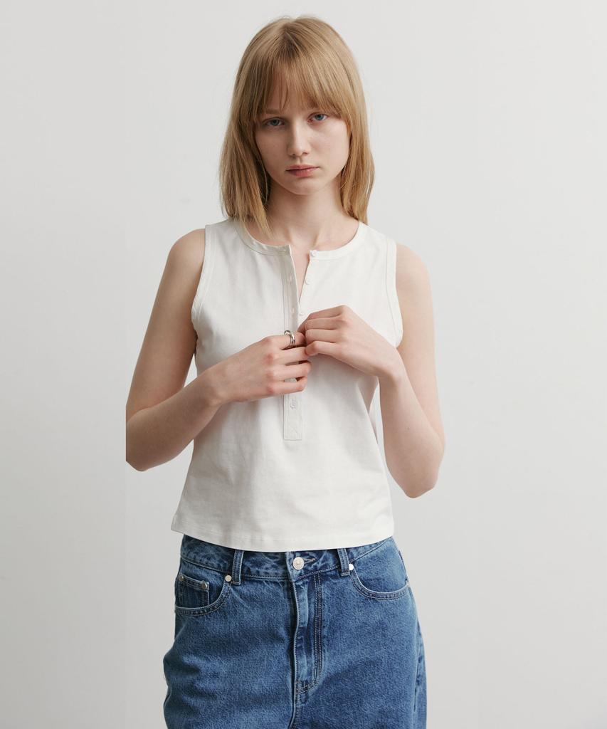 ARTID Ringer Henley Neck Sleeveless_White