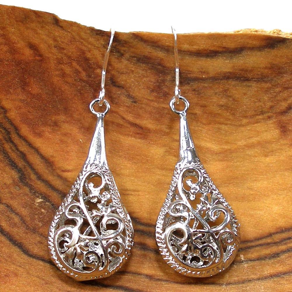 Exaggerated 925 Silver Plated Drop Earrings Creative Hollow Out Floral Dangle Earrings Jewelry