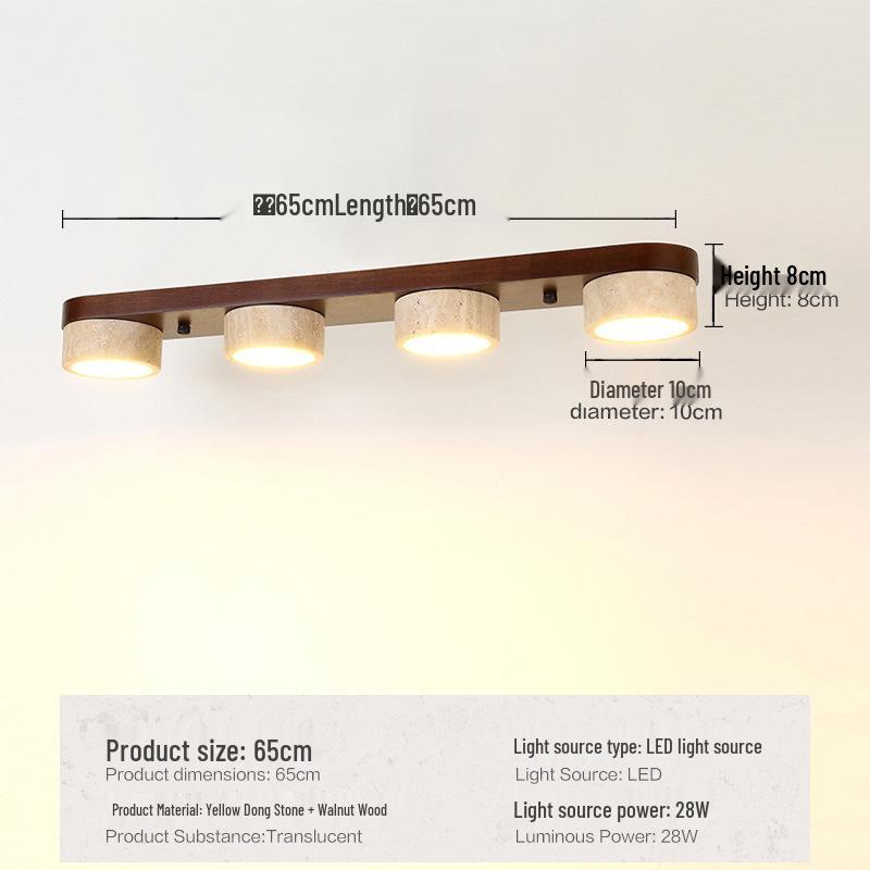 Wabi-Sabi Style Yellow Travertine and Walnut Ceiling Light for Hallways, Cloakrooms, and Balconies