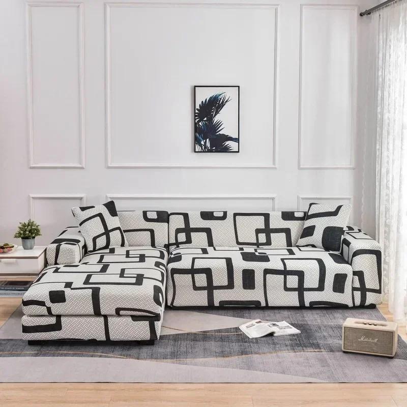 1/2/3/4 Seat Geometric Sofa Covers for Living Room Elastic Corner Couch Cover L Shaped Chaise Longue Slipcovers Chair Protector