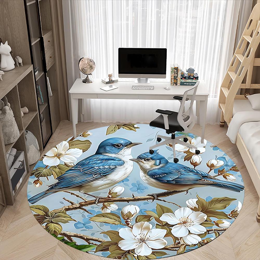 1PC Birds Blossoms Office Round Area Rug, Mat Suitable For Office, Under Office Chairs Bedroom Living Room Home Decor, Room Deco