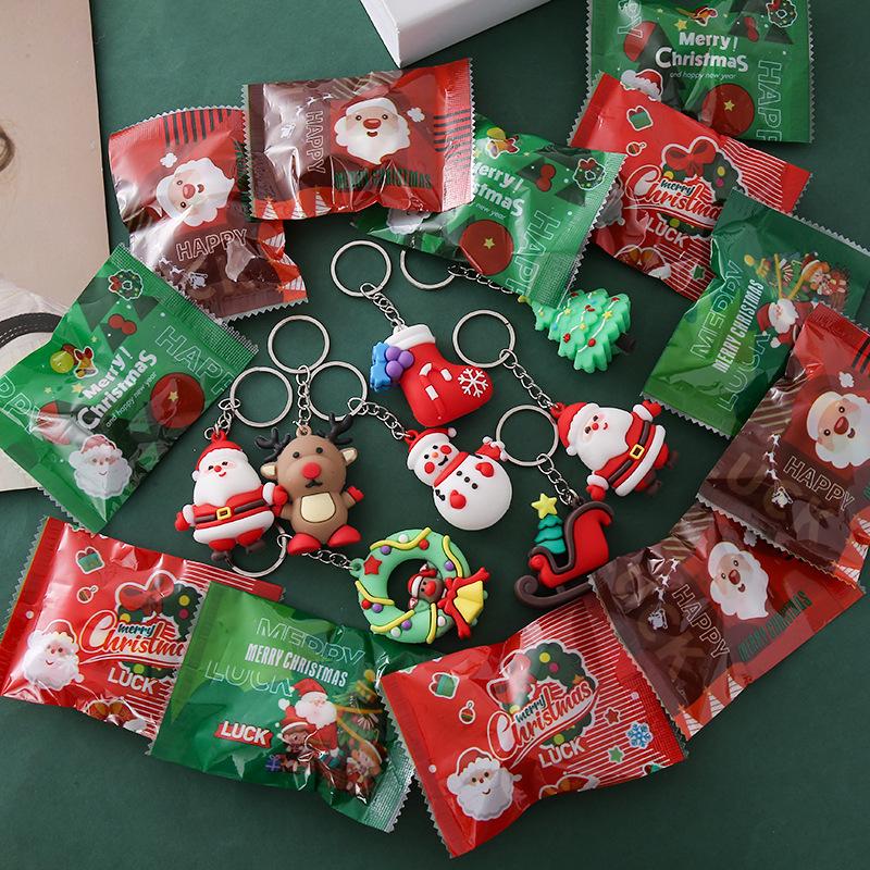 5Pcs Christmas Surprise Blind Bag Keychain Cartoon Santa Claus Snowman Tree Pendant Keyring Bag Hanging Decoration Festive Gift