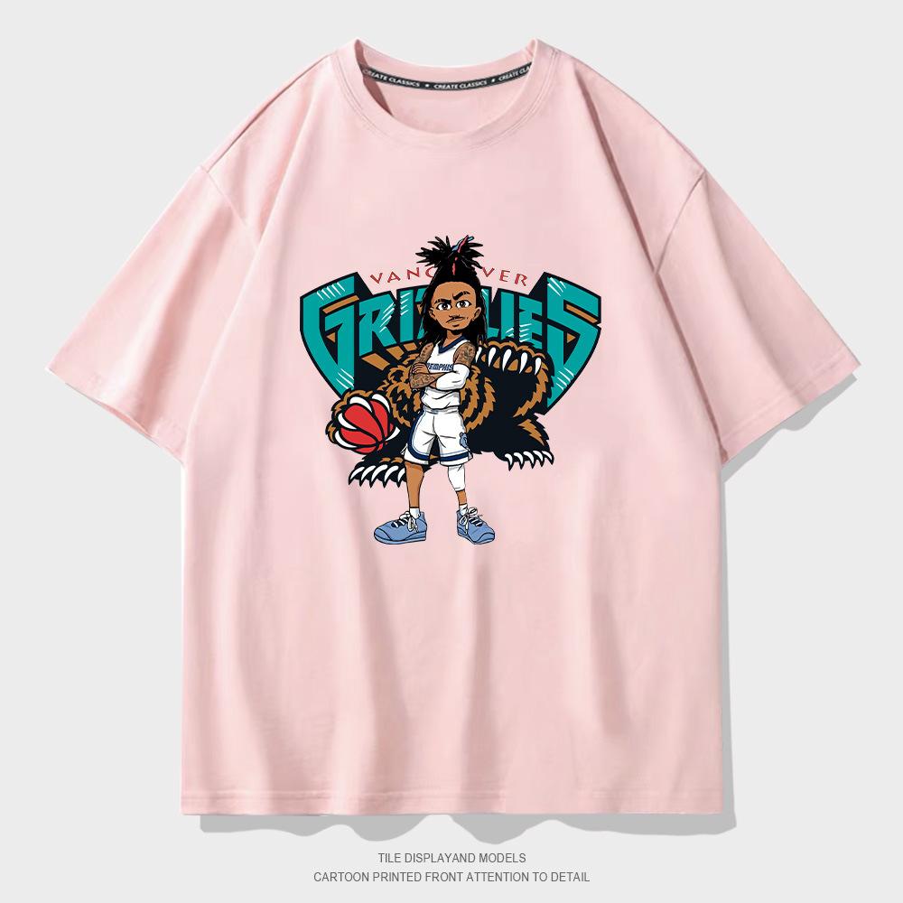 Grizzlies Morant cartoon short-sleeved T-shirt men's and women's trendy basketball sports loose half-sleeved training clothes